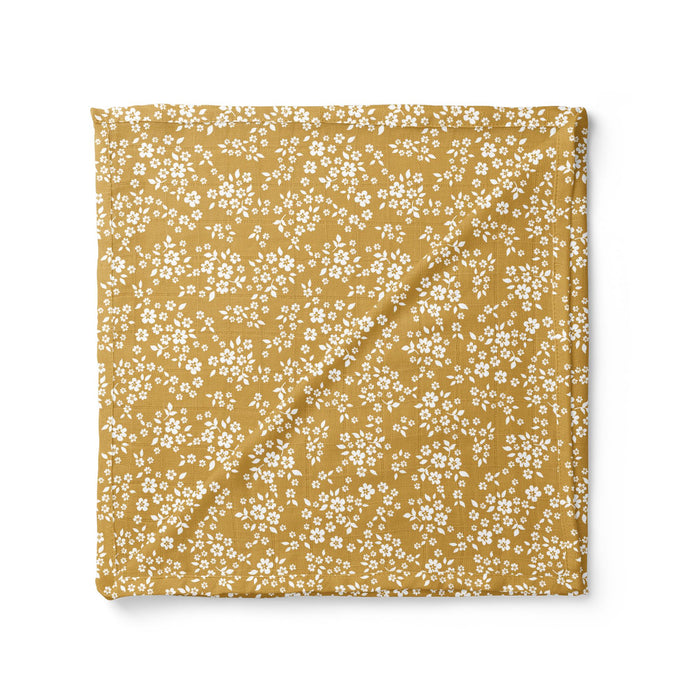 Muslin Cotton Swaddle - Whimsy Floral - Mustard-Swaddle-The Mini Scout-Eko Kids