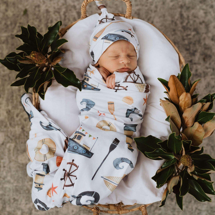 Jersey Cotton Wrap and Beanie Set - Shipwreck-Swaddle-Snuggle Hunny Kids-Eko Kids