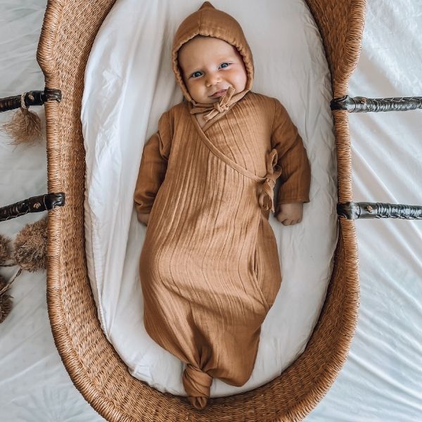 Newborn Knotted Sleeping Gown - Tan-Knotted Gown-Pop Ya Tot-Eko Kids