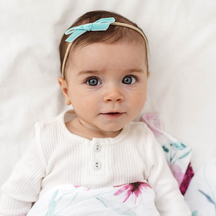 Velvet Bow Baby Headband - Turquoise-Headband-Snuggle Hunny Kids-Eko Kids